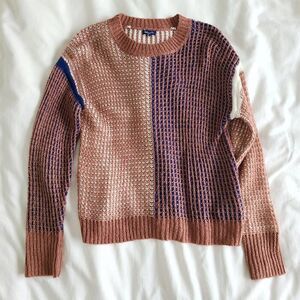 Splendid Pullover Sweater Women's Small Brown Colorblock Crew Neck Tight Knit